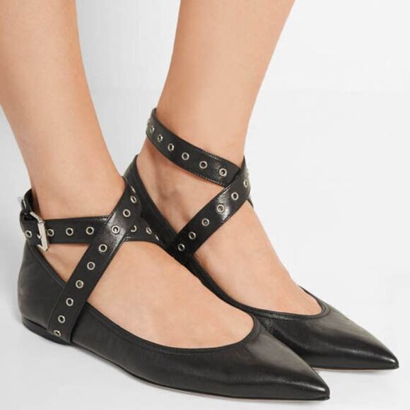 VALENTINO LEATHER LOVE LATCH GROMMET POINTED TOE FLATS LADIES 38.5 ORG.$749 CUTE - Picture 1 of 16